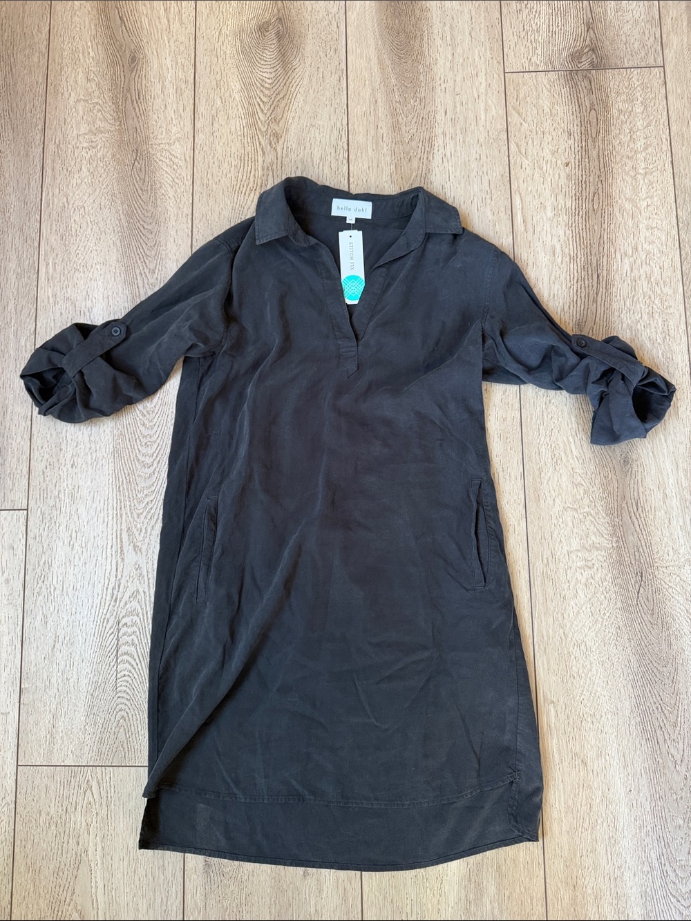 Bella Dahl Charcoal Black Collared V-Neck Tunic